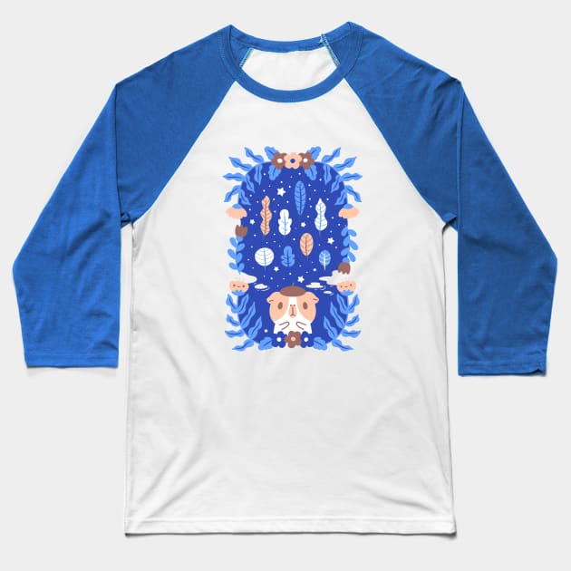 Guinea Pig with flowers and leaves Baseball T-Shirt by Noristudio